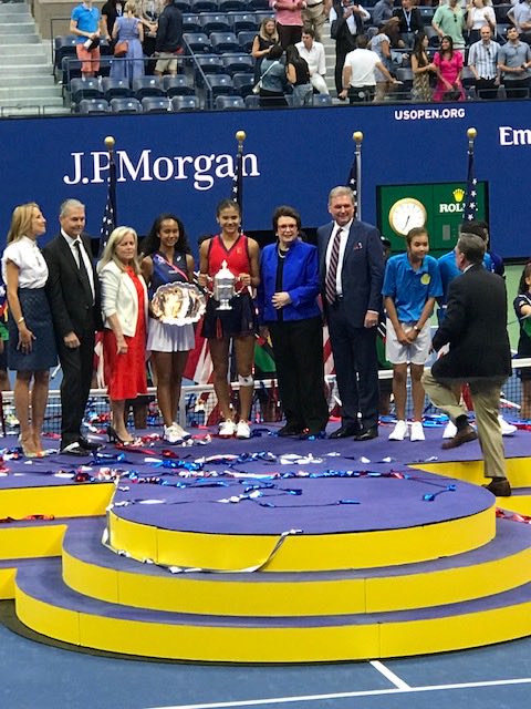 BobRae48's tweet photo. My UK colleague Barbara Woodward and @aprae and I loved the match but had competing views on the result ! Warm congrats to @usta for a great tounament, to ⁦@leylahfernandez⁩ for the fight and ⁦@EmmaRaducanu⁩ for the win https://t.co/7yKqw0tlLT