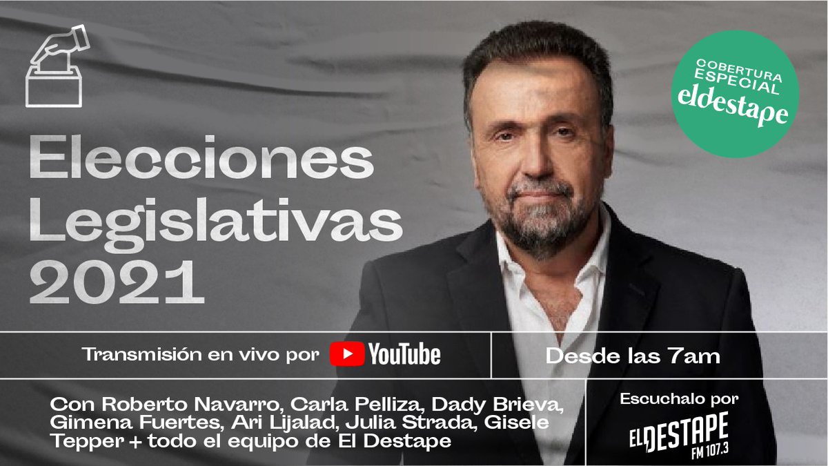#EleccionesArgentina | Este domingo seguí la cobertura especial de las PASO en El Destape 

👉 Miranos en vivo en YouTube bit.ly/3E1fzj7 🎙 FM 107.3 / AM 1050