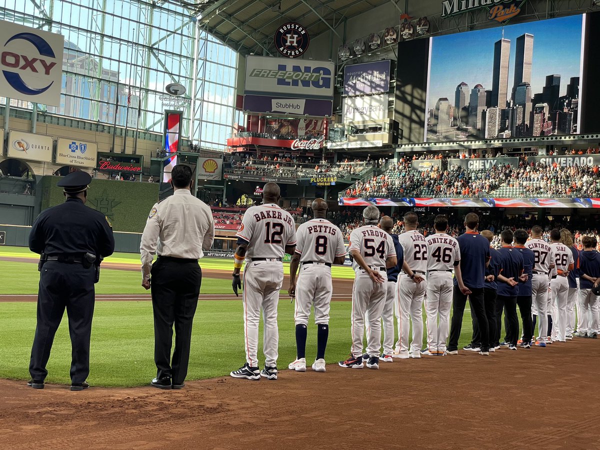 Thank you <a href="/astros/">Houston Astros</a> for honoring HPD and <a href="/HoustonFire/">Houston Fire Dept</a> as part of today’s #FirstResponders Appreciation Night.

HPD Chief <a href="/TroyFinner/">Troy Finner</a> &amp; HFD Asst. Chief Ruy Lozano were proud to represent the men &amp; women who stand ready to sacrifice everything for their fellow Houstonians