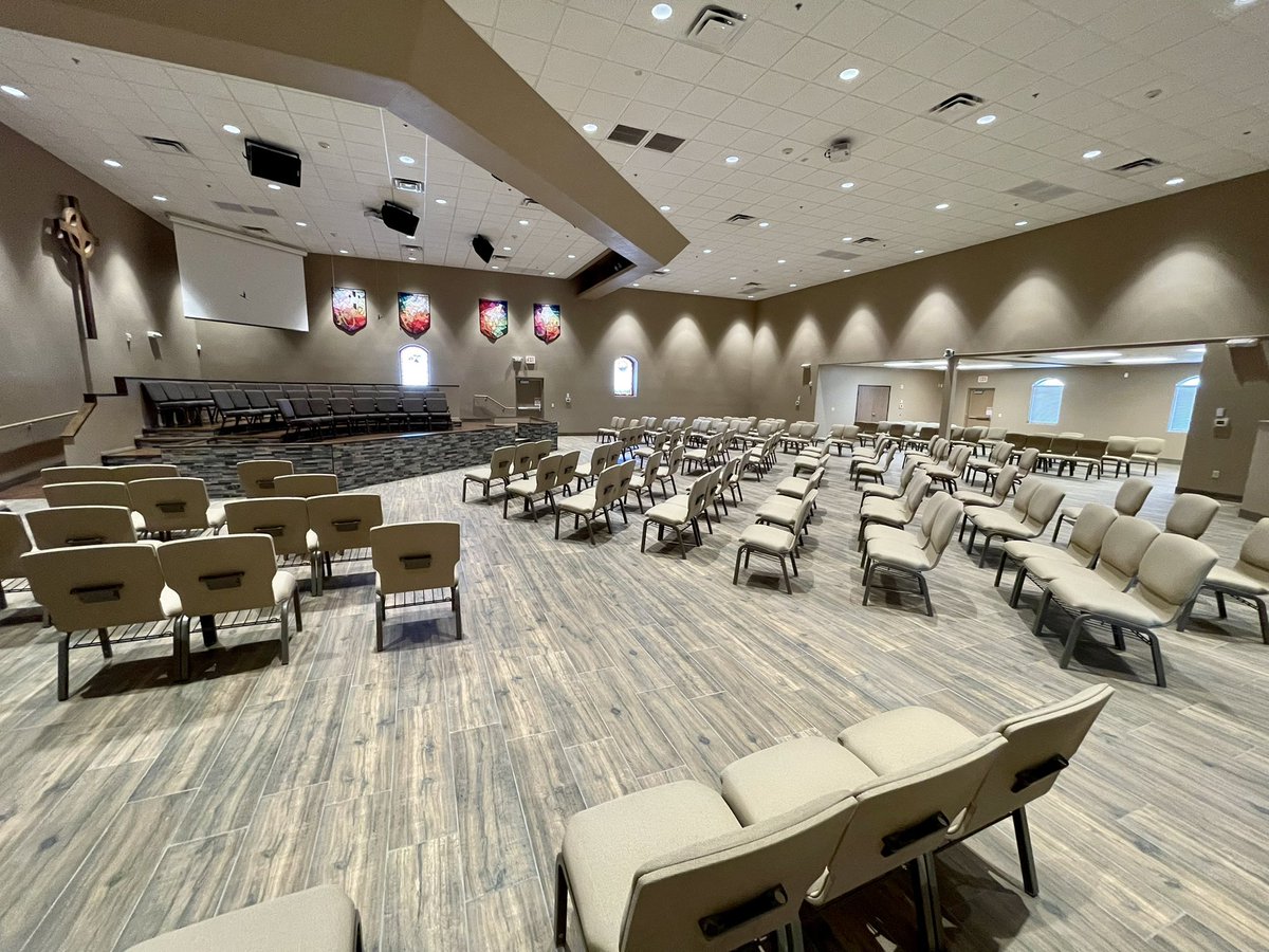 CpcGoodyear's tweet photo. The chairs have been placed in the newly renovated Sanctuary and in the choir loft. Next week the piano, organ, and sacred articles will be installed &amp; the lighting and audio updates will be completed for the open house on September 19. #cpcgoodyear #ecochurch https://t.co/iyl0MWcxSv