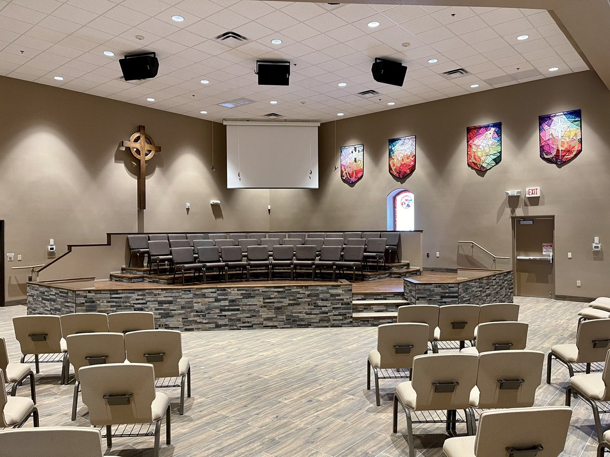 CpcGoodyear's tweet photo. The chairs have been placed in the newly renovated Sanctuary and in the choir loft. Next week the piano, organ, and sacred articles will be installed &amp; the lighting and audio updates will be completed for the open house on September 19. #cpcgoodyear #ecochurch https://t.co/iyl0MWcxSv