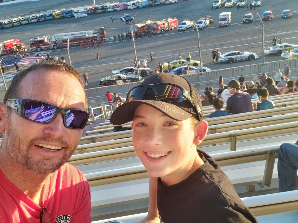 Jason and I are supporting First Responder's Day at Irwindale Speedway. Jason's getting hard-core about his circle track racing, so I'll gladly roll with his passion