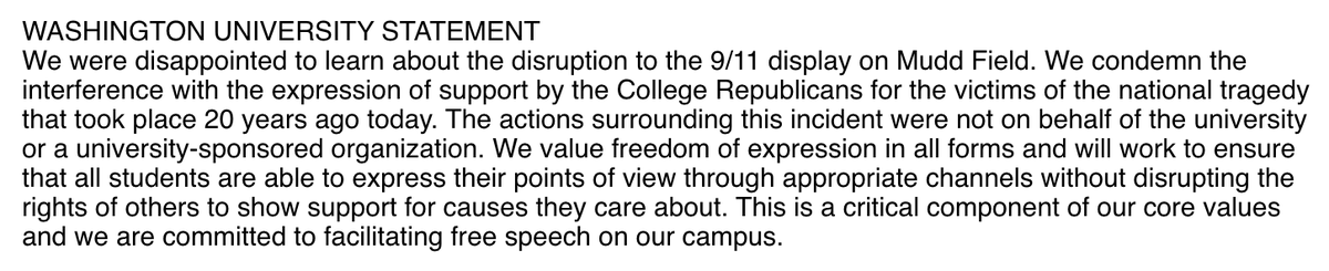 yaf's tweet image. UPDATE: A statement provided to YAF by @WUSTL says the school "condemns" the actions of the student, but makes no mention of any repercussions against the vandal.
