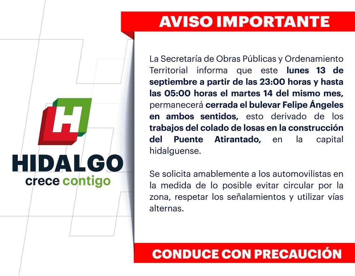 gobiernohidalgo's tweet photo. ¡Aviso Importante! ⚠️ https://t.co/PPsV0ZkD2U