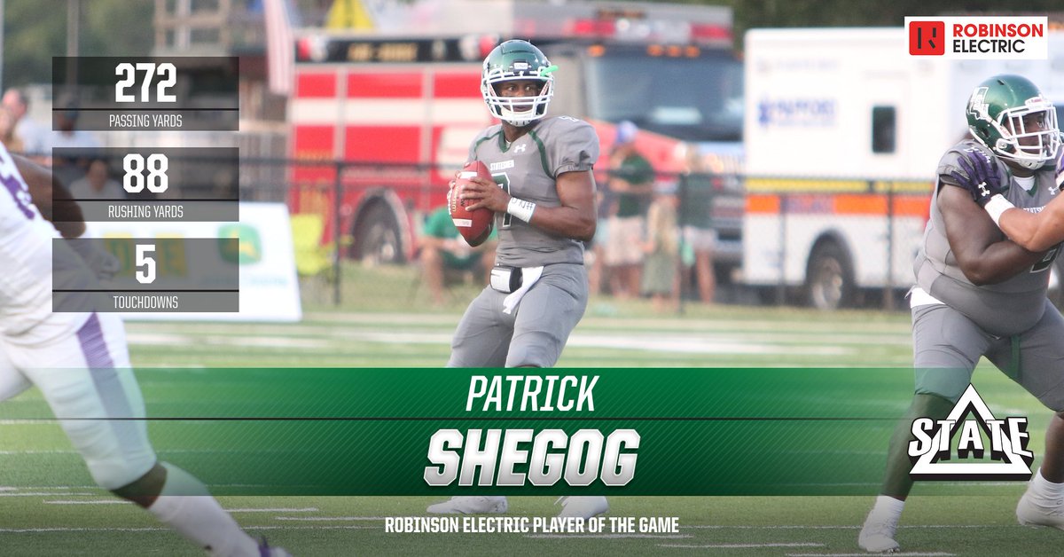 #DSUFamily (@deltastatefb) on Twitter photo A career night from <a href="/PShegog7_/">Patrick Shegog</a> earns him Robinson Electric Player of the Game Honors after accounting for 5️⃣ touchdowns!
#WhereChampionsPlay🏈 A career night from <a href="/PShegog7_/">Patrick Shegog</a> earns him Robinson Electric Player of the Game Honors after accounting for 5️⃣ touchdowns!
#WhereChampionsPlay🏈