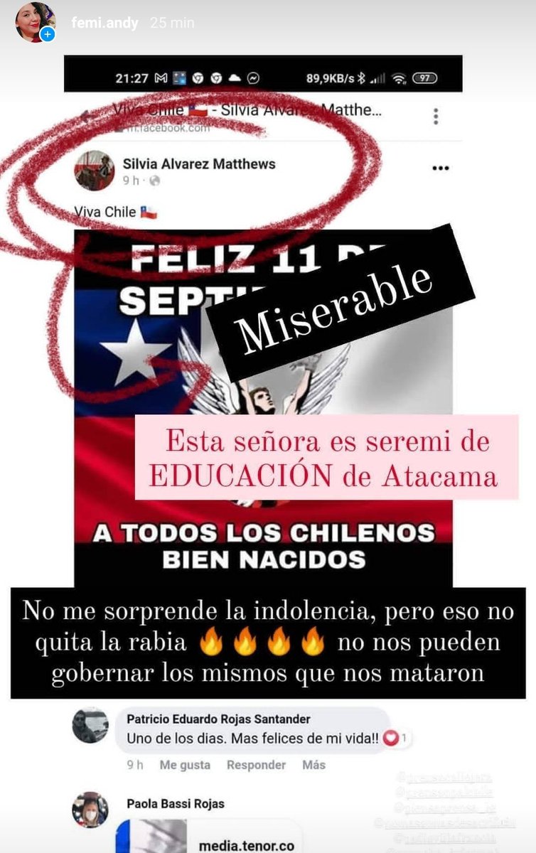 andyrojas_tw's tweet photo. @PiensaPrensa1  Festejar el dolor ajeno como lo hace la seremi de EDUCACIÓN de Atacama es todo lo que no queremos para Chile #RenunciaSilviaAlvarez https://t.co/UhthBbK4He