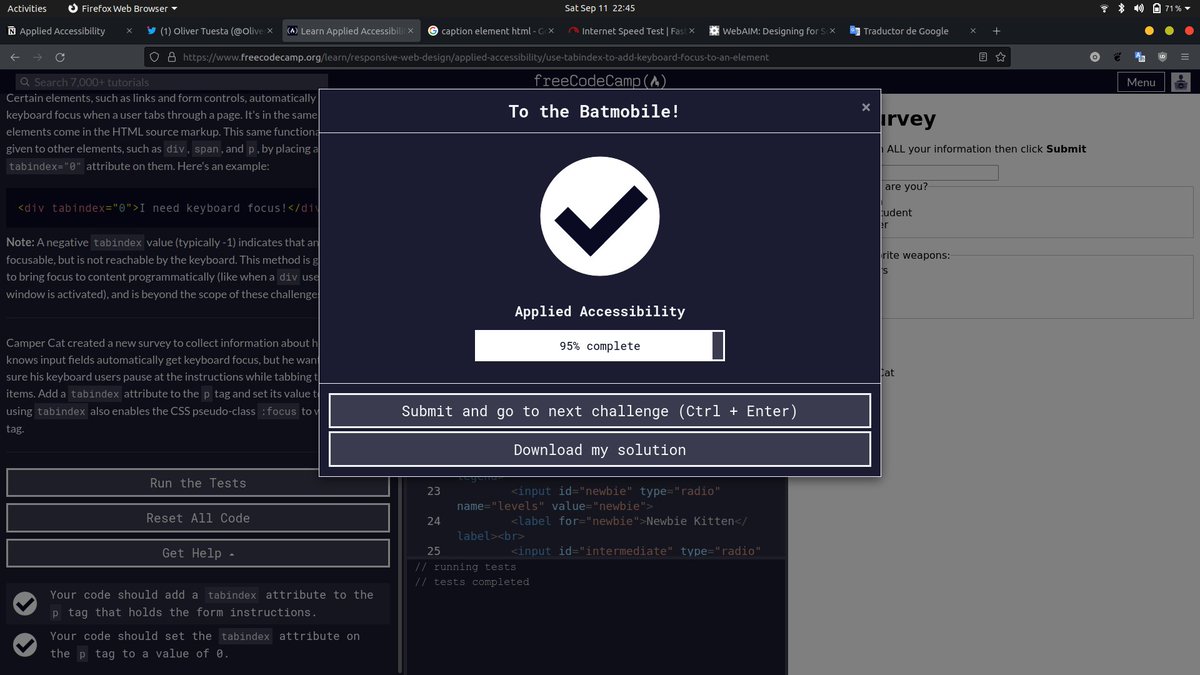 spigizzz's tweet image. Day 17 in #100daysOfCode
Today i continued with "Applied Accessibility". I learned about:
-what are screen readers
-how to improve readability
-acceskey attribute
-make elements only visible for screen readers
-tabindex attribute