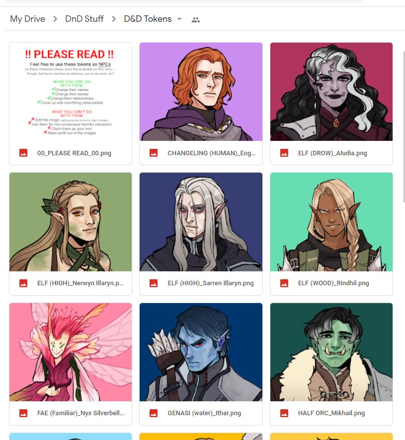 necromosss's tweet photo. Unimportant but.. for every D&amp;D DMs in my timeline;
Feel free to use my character artworks as tokens for your homebrew NPCs! (I'd refrain using them as Player Characters--since they're already my Player Characters, but NPCs are all good!) 

but PLEASE Read the terms first! https://t.co/zkLX4xqCeK
