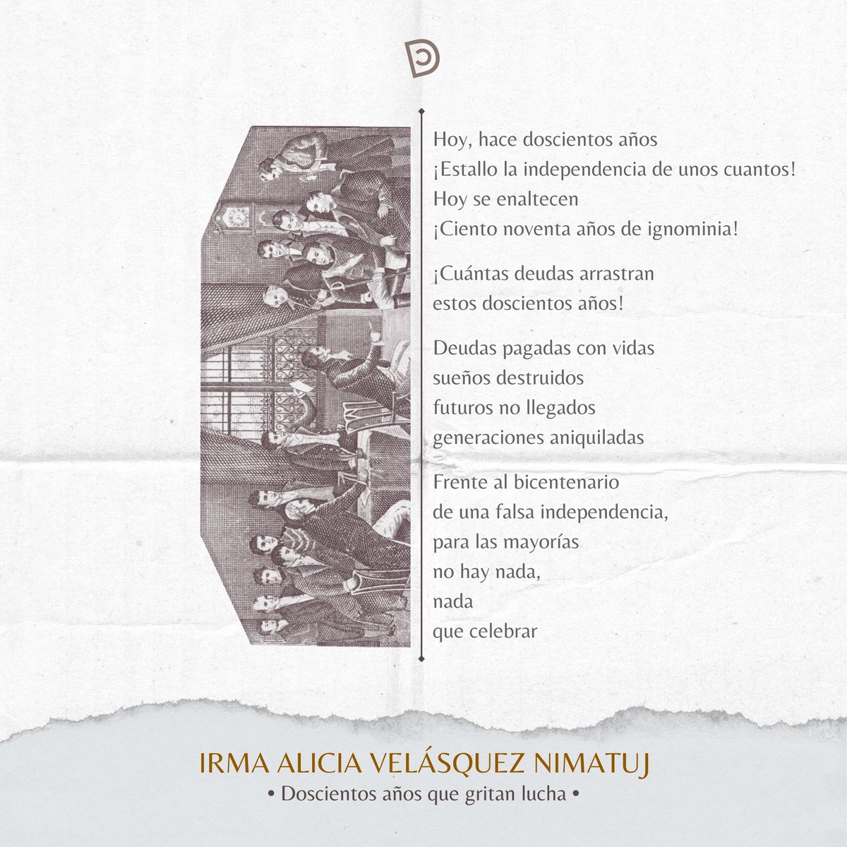 DivergenciaC's tweet photo. Doscientos años que gritan lucha (extracto) poema de Irma Alicia Velázquez Nimatuj al bicentenario del Estado criollo guatemalteco
La publicación está a cargo de @PensativaGt y sale la otra semana, así como el trabajo audiovisual que realizamos que en colaboración con @azacuangt https://t.co/67a2d760bV
