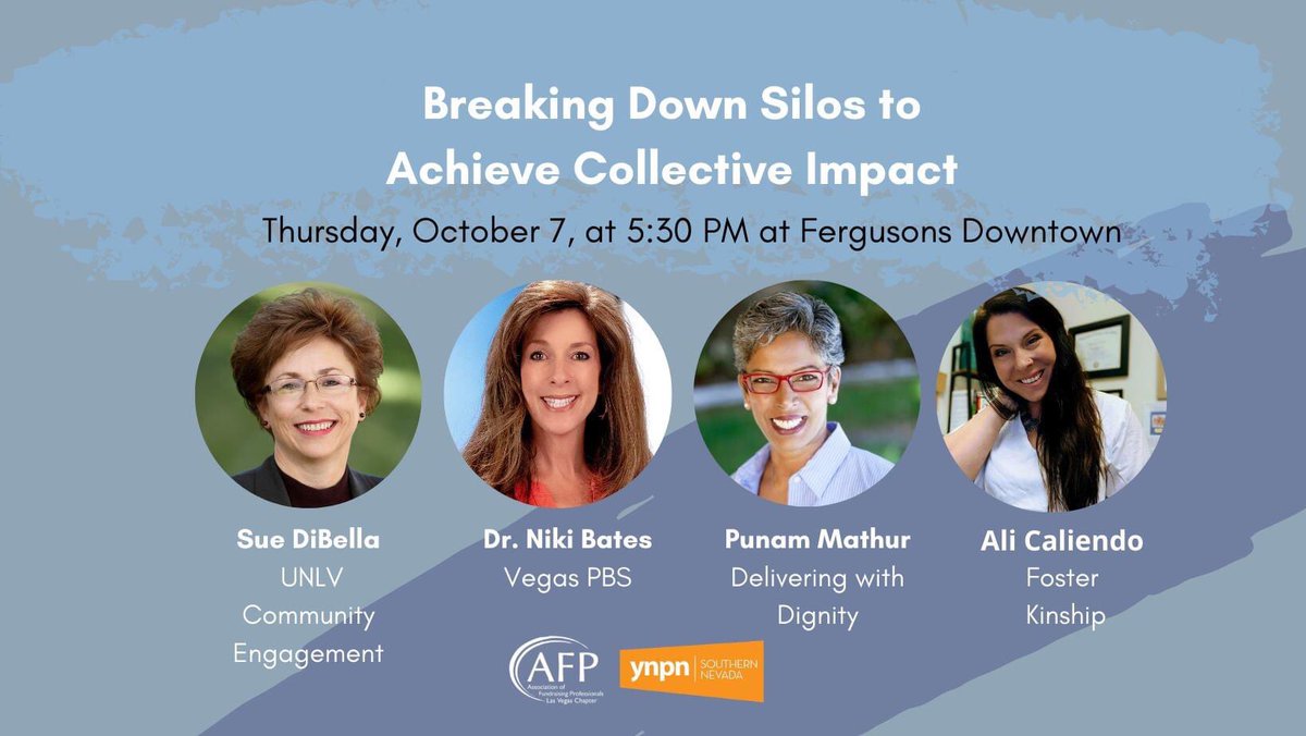 Join YNPN Southern Nevada and AFP Las Vegas as we jointly present "Breaking Silos to Achieve Collective Impact"! 

Collective impact strengthens our community and ultimately increases outcomes for the populations that we are serving.