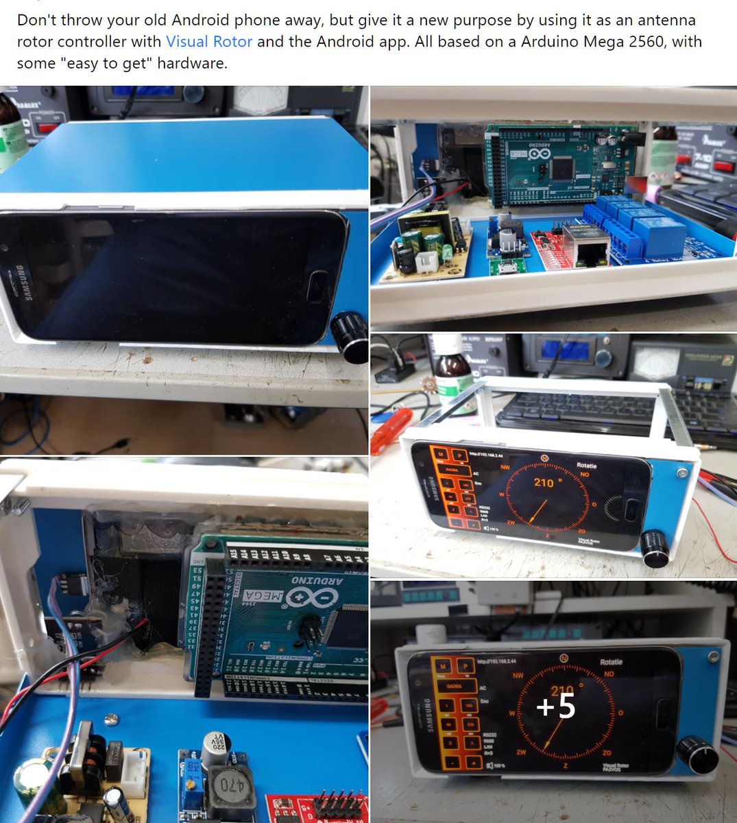 K3TripleR's tweet image. Don't throw your old Android phone away, but give it a new purpose by using it as an antenna rotor controller with Visual Rotor and the Android app. All based on an Arduino Mega 2560, with some "easy to get" hardware.
