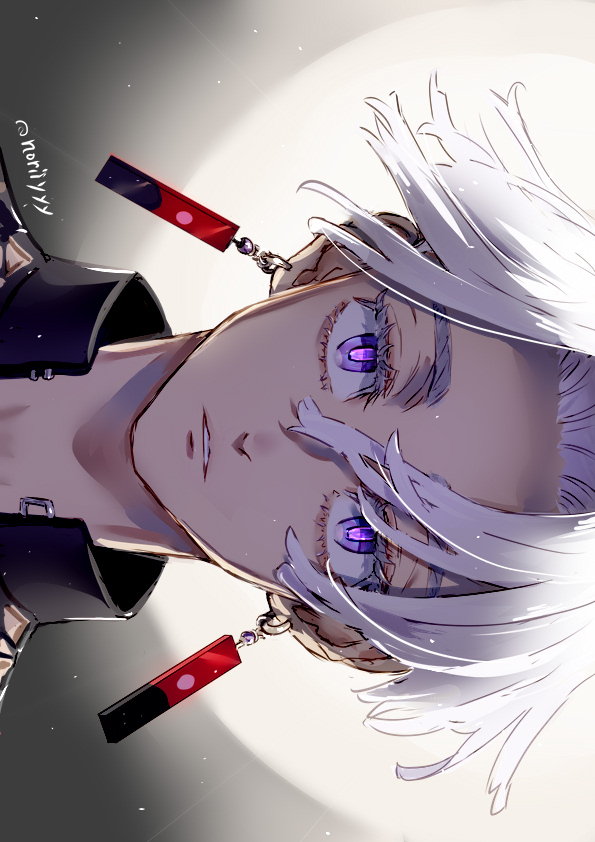 earrings solo jewelry 1boy male focus white hair purple eyes  illustration images
