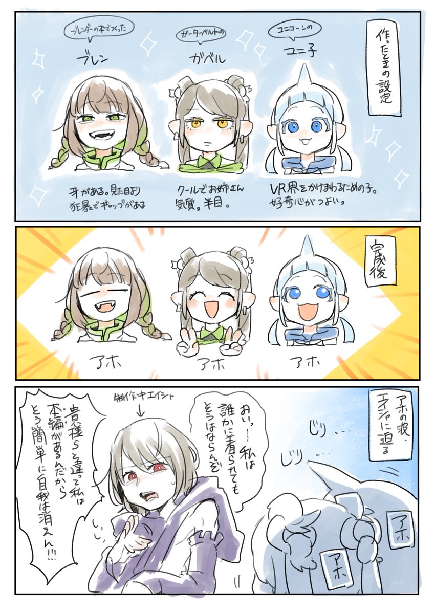 ばみですよ Bamibami 設定練ったとこで中の人の性格が色濃く出るからね 今制作中のアバターは自分のオリジナル キャラクターなのですでに性格が固まってるのが厄介 Vrc漫画 Vrchat