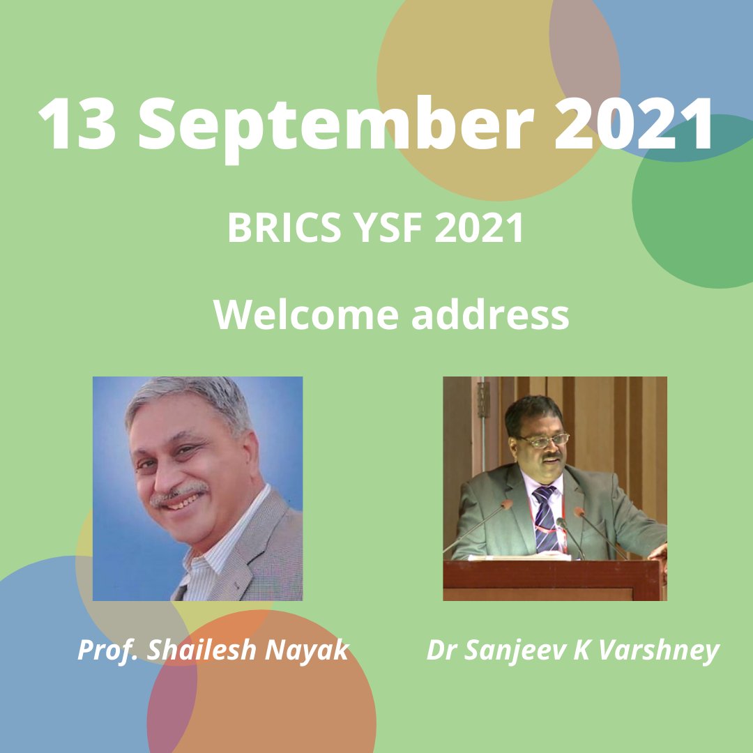 BRICS_YSF's tweet photo. BRICS YSF 2021 
13 September 2021 - Welcome address 
Prof Shailesh Nayak 
Director, National Institute of Advanced Studies, Bengaluru
Dr. Sanjeev K Varshney
Head, International Cooperation, Department of Science and Technology, Government of India
#BRICS #NIAS #DST https://t.co/WCYWZoJ4t3