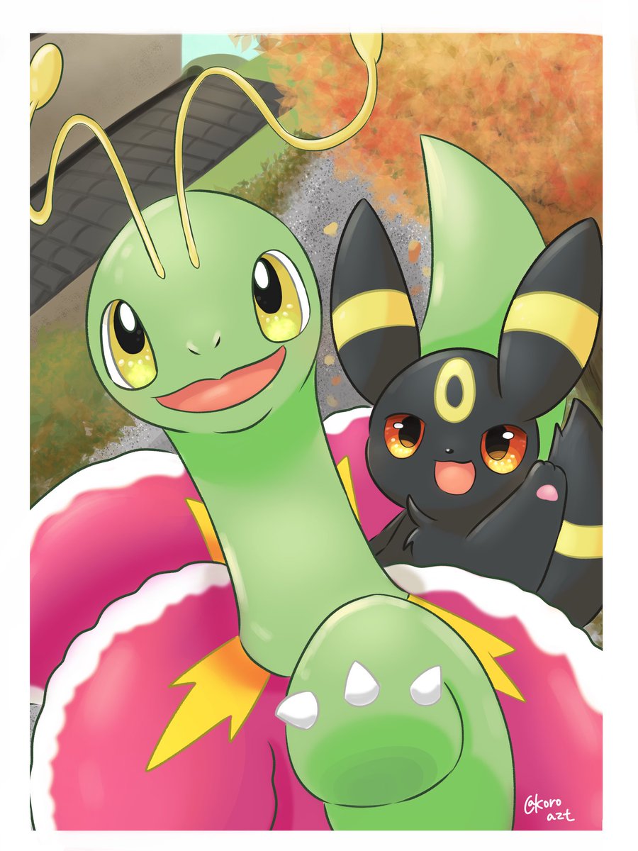 umbreon pokemon (creature) no humans open mouth smile white border border :d  illustration images