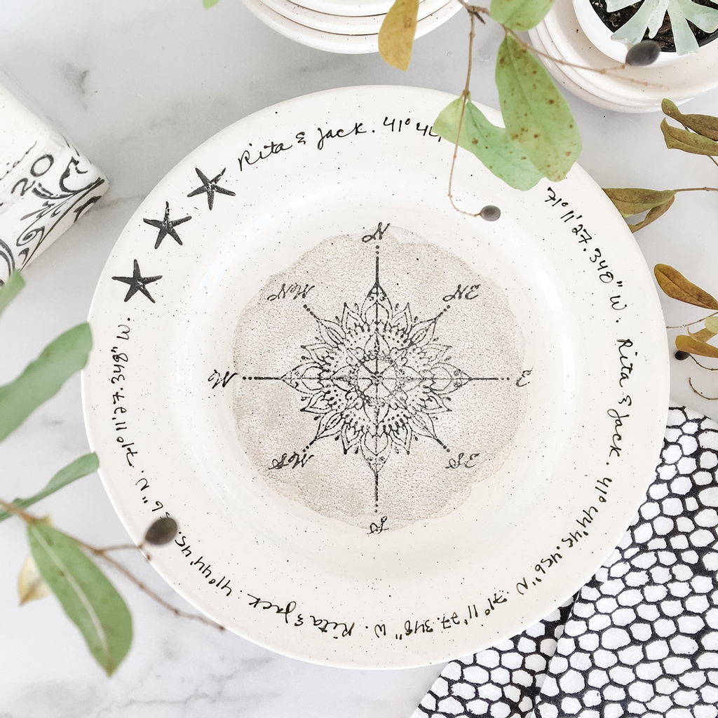 musewarepottery's tweet photo. They'll love this one of a kind ceramic serving plate, hand painted and personalized just for the. They'll love seeing their names &amp; GPS coordinates handwritten around the edge. A truly unique way to commemorate their wedding or anniversary date &amp; place.

https://t.co/7FdkKIIRzK https://t.co/K0ZtTbmpDA