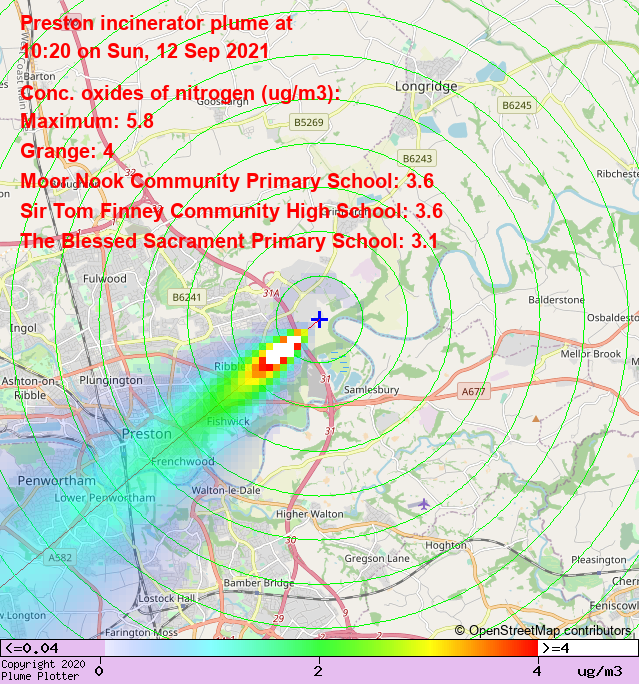 Latest Preston incinerator plume plot, 10:20 12/09/21 #Grange #Ribbleton #LowerPenwortham plumeplotter.com/preston/