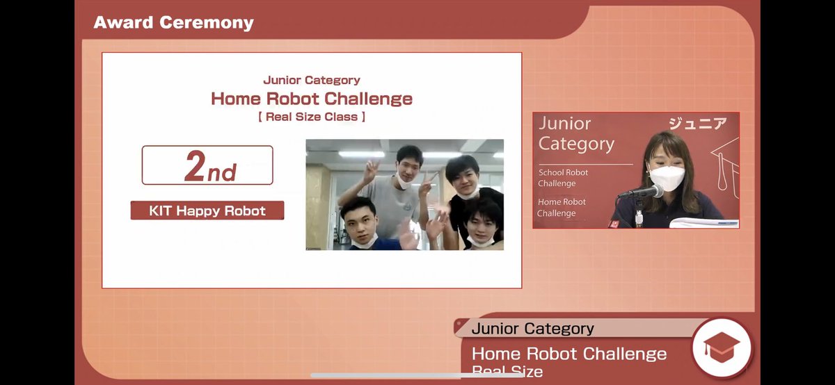 KIT_Happy_Robot's tweet image. 【WRS 2020】
KIT Happy Robotチームは2位でした！🎉🎉🎉

1年生4人が短い期間で、ここまでできた事を素晴らしく思います。今後が楽しみです🙌

#wrs #wrs2020
#WorldRobotSummit2020