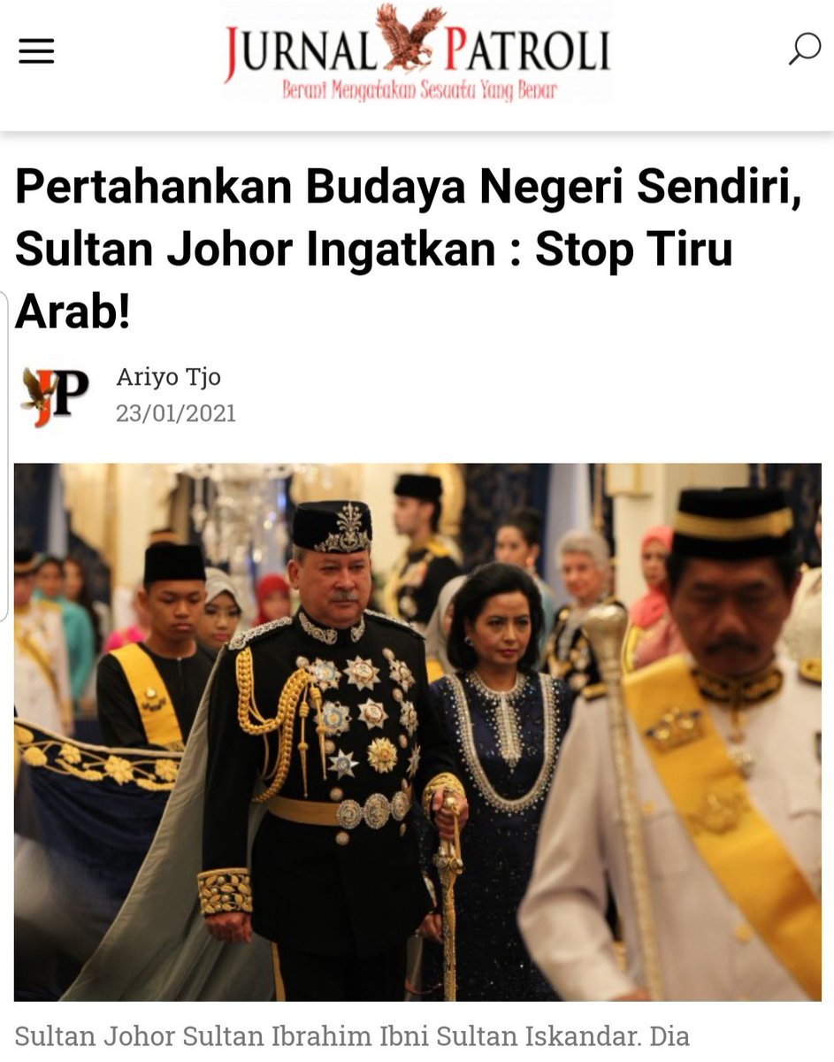 Bukankah budaya Arab bisa mengantarkan seseorang masuk Sorga, kenapa Sultan Johor harus melarangnya?

Di +62 kalau singgung daster, celana cingkrang, janggut panjang, jidat item langsung di tuduh hina agama.

Lalu mereka rajin me-musrikan budaya Nusantara.