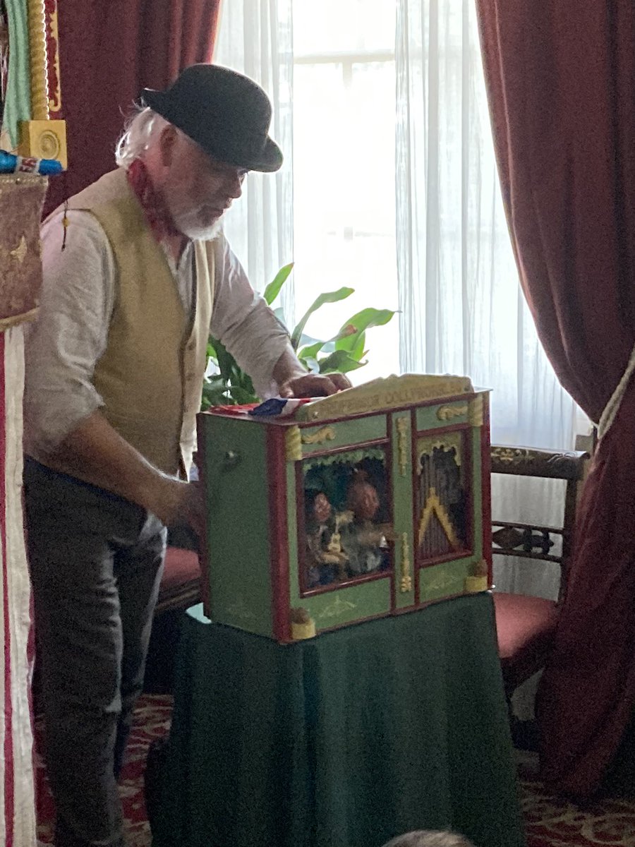 HolstMuseum's tweet photo. And the show begins!!! Birthday boy gets a go in the hurdy gurdy @cheltprom @visitcheltenham @CheltenhamRocks #holstvictorianfun https://t.co/zjymhjGRy2