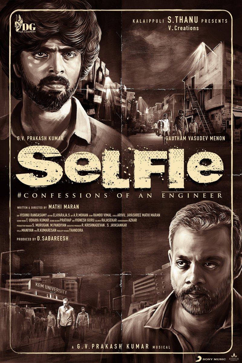 Kalaippuli S Thanu (@thevcreations) on Twitter photo We are excited to share the first look poster of "Selfie",a movie directed by <a href="/mathimaaran/">Mathimaran Pugazhendhi</a> Trained from the school of the accomplished Director <a href="/VetriMaaran/">Vetrimaaran</a>. Celebrate, Rejoice and Enjoy the big screen Selfie experience in theaters... <a href="/DGfilmCompany/">DG Film Company</a> #SelfieMovie We are excited to share the first look poster of "Selfie",a movie directed by <a href="/mathimaaran/">Mathimaran Pugazhendhi</a> Trained from the school of the accomplished Director <a href="/VetriMaaran/">Vetrimaaran</a>. Celebrate, Rejoice and Enjoy the big screen Selfie experience in theaters... <a href="/DGfilmCompany/">DG Film Company</a> #SelfieMovie