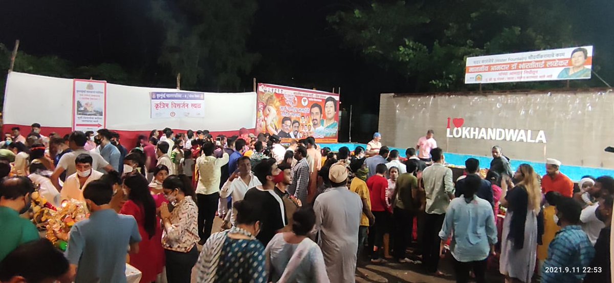 YogirajDabhadkr's tweet photo. Under The Leadership &amp; Guidance Dr Bharati Tai Lavekar ji, 
Very Well Organised Ganapti Visarjan at Artificial Pond at Lokhandwala Back Road, Ward60, 
Total 1270 Ganpati Idols Were immersed on 1.5 day of Visarjan.  
#GanpatiBappaMorya https://t.co/1kJ5xZNfnS