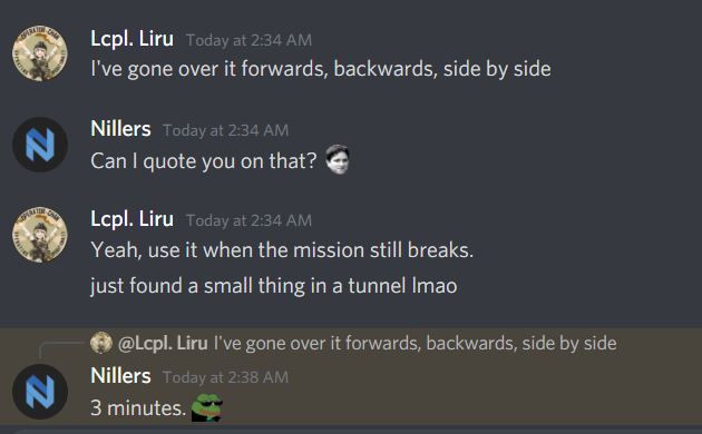 I need to go to bed, im so freaking nervous over this op but i've literally gone over every little thing server side... I just need to remember that no matter what I do, Arma will somehow break it...