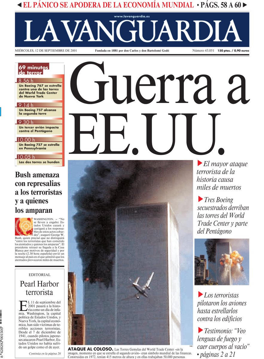 Portada20Atras's tweet photo. La Vanguardia 12/09/2001 https://t.co/eNVOpnYmbY