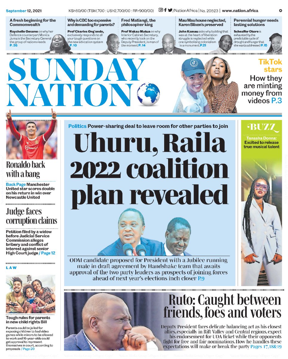 evansokaalo's tweet photo. Today is Sunday 12/9/21 and here are the Newspaper 📰 headlines in Kenya.
William Ruto #NikujaribuTu Malala #NoToAbortionKE #MasculinitySaturday Raila Odinga HELB #MusaliaKenyansHope Somalis Kisumu Laikipia Swahili #TheLifeSaver Matian'gi Samburu Kiburi FC https://t.co/8SgSmwCgMk