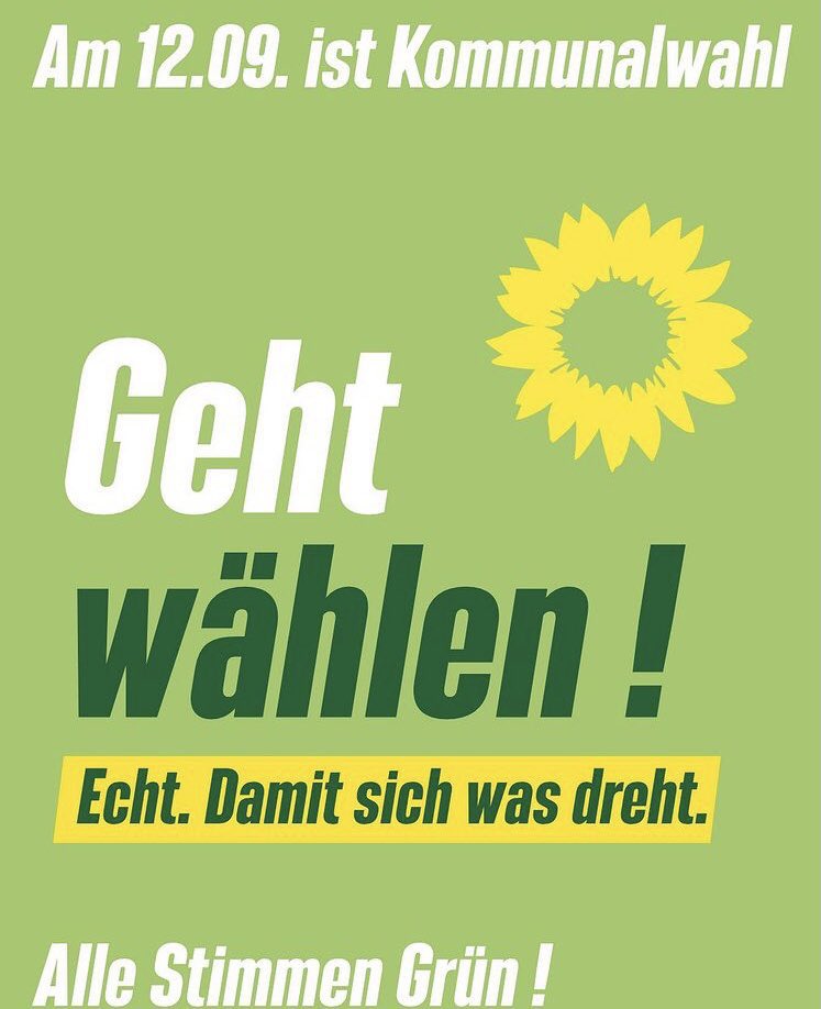 Heute sind Kommunalwahlen in Niedersachsen und in unseren Kommunen vor Ort wird unser gemeinsames Leben gestaltet. Wer eine Weltoffene Politik die Rassismus keinen Raum lässt, Naturschutz, eine Möbilitätswende für Alle, Echten Klimaschutz und das Sozialgerecht will, wähl #Grün.