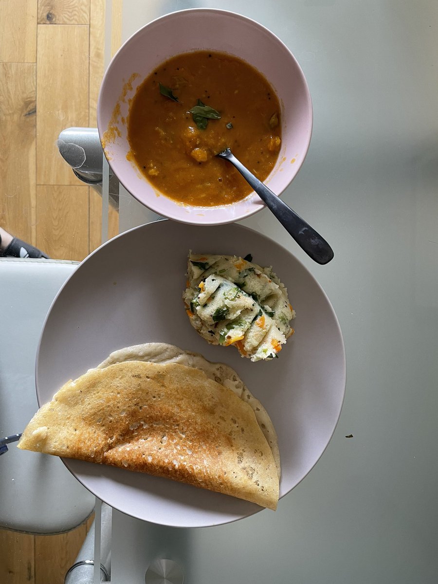 Homemade Dosa, Sambhar and Upma - the  perfect Sunday morning breakfast 🤤