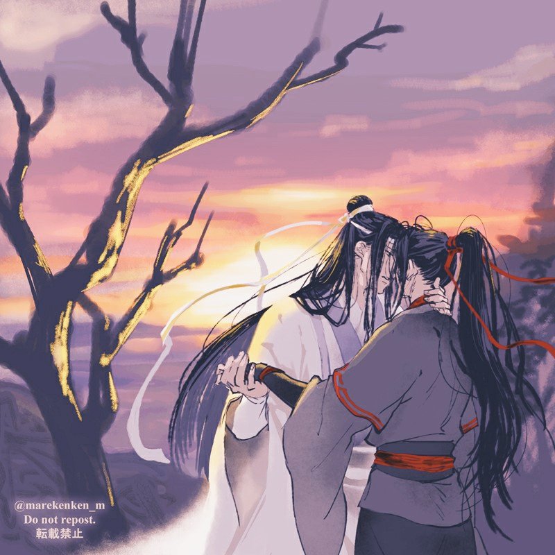 「忘羨。ごめんなさいは言えないけれど、仲直りしたい藍湛。
#魔道祖師 #魔道祖师 」|稀のイラスト