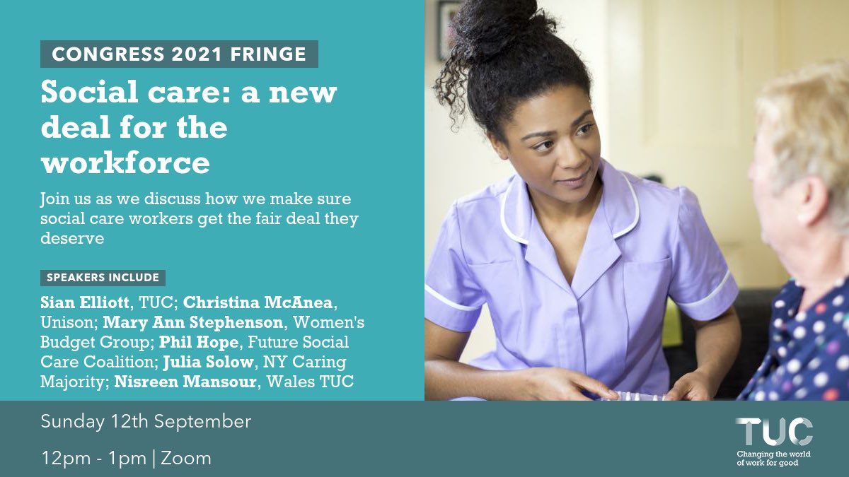 The announcement on social care this week did little for social care workers 

Nothing on pay 💷
Nothing on recruiting staff 👩🏽

Join our @The_TUC fringe with unions and campaigners at 12noon today to discuss this and more #TUC21 
tuc.org.uk/events/social-…