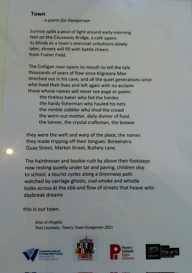 Dán do Dhún Garbhán. A poem for Dungarvan. #PoetryTown  #ArtsCouncilSupported @poetryireland @WaterfordLibs @DGleGaeilge @KDempseyPhoto  @WaterfordArts @DvanChamber @mooringsdungarv @DungarvanTIO @dungarvanbrewco @waterfordmuseum @GaeilgeWIT @WaterfordPocket @waterfordis