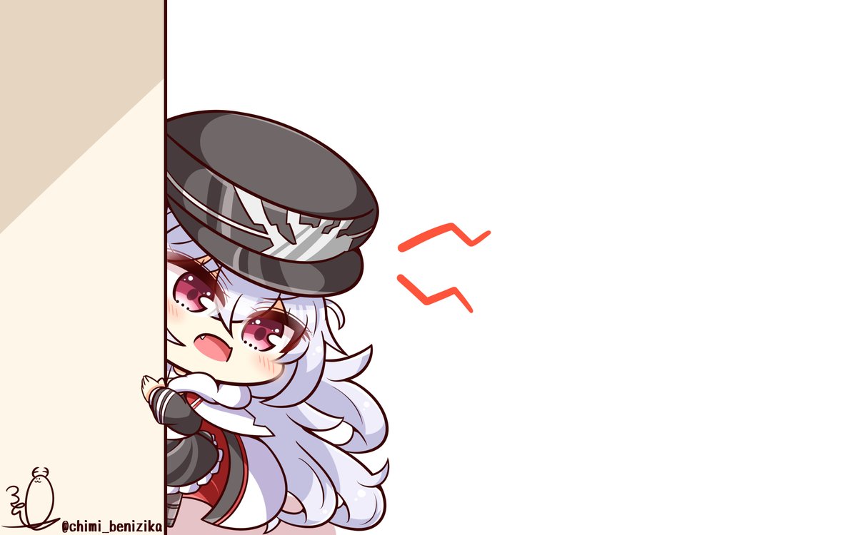 graf zeppelin (azur lane) 1girl hat long hair chibi solo peaked cap thumbs up  illustration images