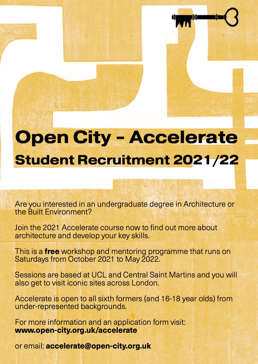 Join @OpenCityLondon Accelerate Now!

Open City is now recruiting for the 2021/22 Accelerate programme. 

For more information and an application form visit: 
lnkd.in/dP33k6pt 

#architecture #programme #london #workshop #inclusion #design #opportunity