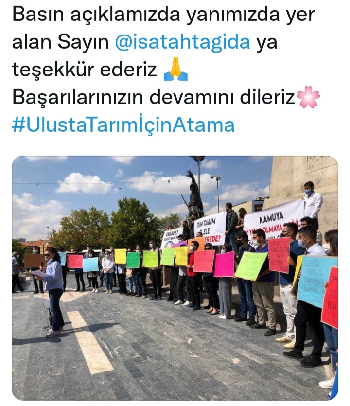 GidaMO_ISTANBUL's tweet photo. 11.09.2021 Cumartesi günü Saat 13.00 de Tarım Bakanlığı’ na atama bekleyen meslek gruplarının ortak Basın Açıklaması ve twitter etkinliğine TMMOB Gıda Mühendisleri ��stanbul Şube Olarak destek verdik.
#gidamuhendisi #gida #gidamuhendisineistihdam #istihdam #tarimgovtr #ankara https://t.co/JZcCiNOMA3