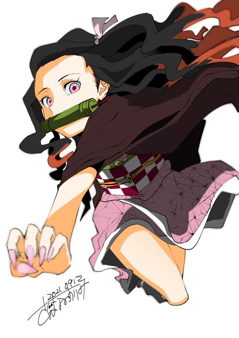 （お）さかなのすりみさんがTwitterに投稿した竈門禰豆子(鬼滅の刃)のイラスト。