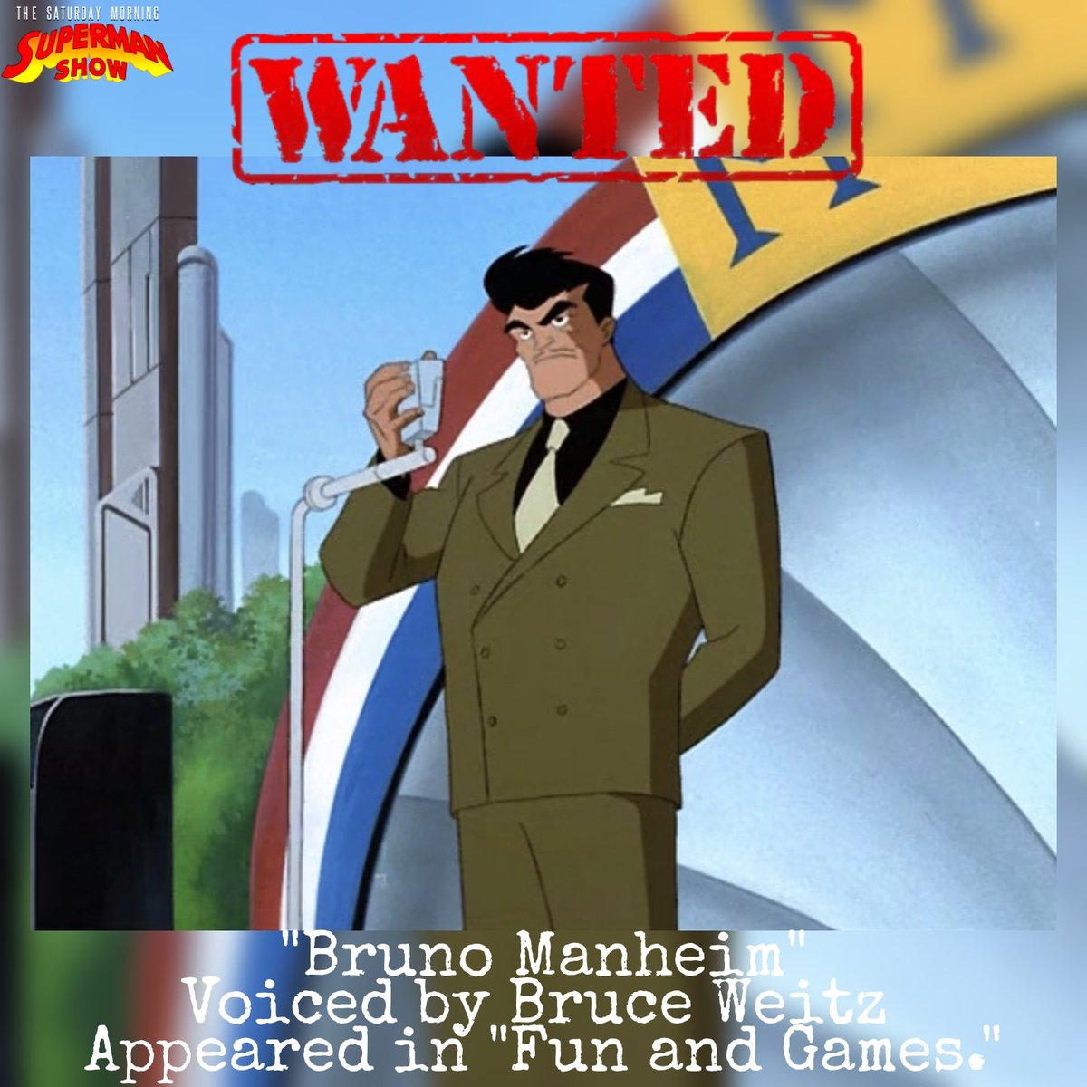 WANTED: Bruno Manheim; Leader of Intergang.

🎙 Manheim, a character who originated in the pages of "Superman's Pal Jimmy Olsen" 139, made his animated debut in "Superman: The Animated Series" ep "Fun and Games."

#SupermanTheAnimatedSeries #SupermanTAS #SupermanTAS25 #STAS