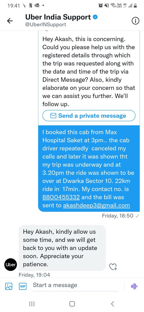 akash3deep's tweet photo. @Uber_India while ur driver travels at a speed of 77km/hr.. ur customer grievance redressal is awfully slow.. it's been 3 days and I am yet to get any response.. https://t.co/aoreIC2LJQ