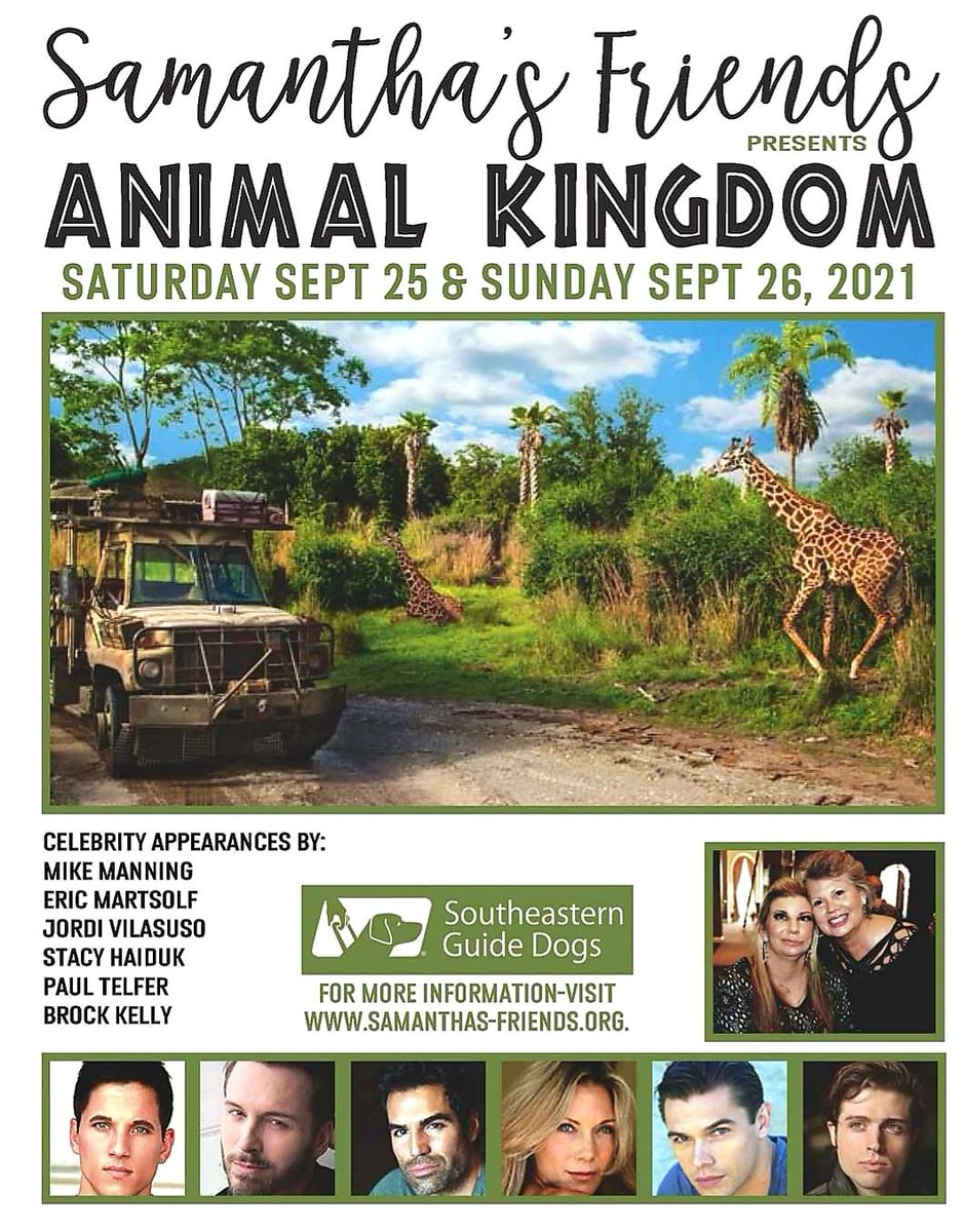 samanthas_frnds's tweet photo. Do you ❤ Animal Kingdom? Join @mike_manning_ @ericmartsolf @JordiVilasuso @PaulTelfer @Stacy_Haiduk @iamBrockKelly on Sept 25 &amp; 26. There is still time to get your tickets. It's a very special day &amp; a worthwhile cause benefitting @SEGuideDogs You could not ask for anything more! https://t.co/TWcOTCJ445