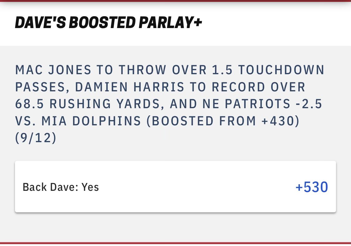 stoolpresidente's tweet photo. 1st day of NFL. Letβs go! We have so many cool bets in #BarstoolSportsbook but we finally unveiled Parlay Plus in the app. Can parlay individual player props with game spreads or really anything. I put in a boosted Pats one to celebrate. Itβs in boosted section. https://t.co/GTDu6PWp0o