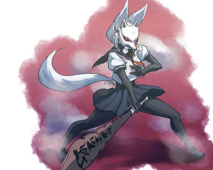 狐面ガスマスクセーラー女子高生の絵です
武器がジャンル違いな気もしますが特効性があるのでこれで良しとしています 