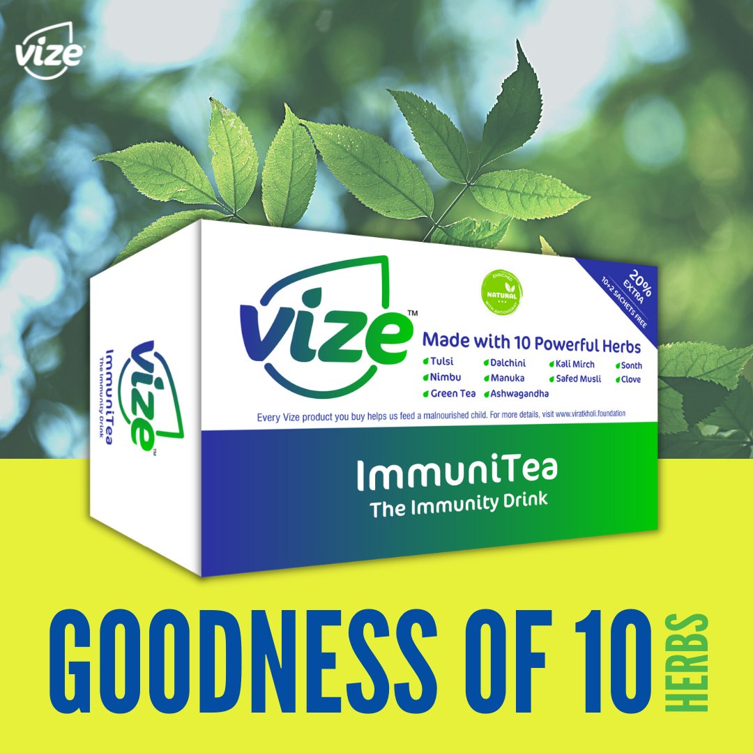 VizeCare's tweet photo. Vize ImmuniTea combines the goodness of 10 powerful herbs like Tulsi, Dalchini and Nimbus, all of which help you keep healthy!

#YouAreTheHero#StayUnbeaten#StaySafe #StayHome 

#HealthyLifeSelfCare#TakeCare#IndiaFightsCorona#WashYourHand#WearMask https://t.co/be63qWv6gq