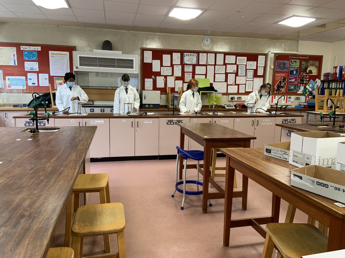 Year 13 chemists enjoying their first socially distanced practical of the year.
