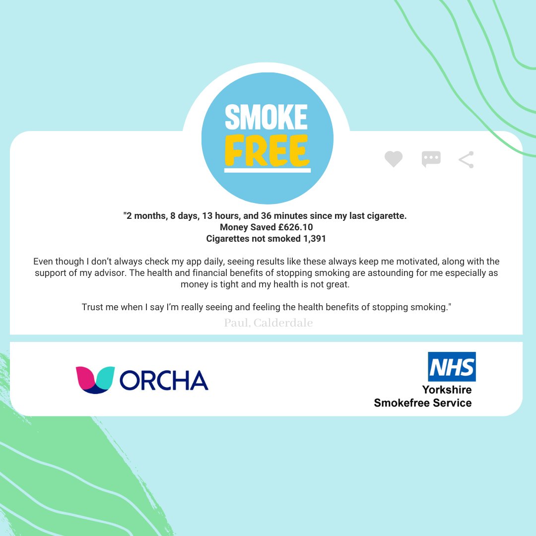 YSmokefree's tweet image. #SundayDiscussion
We've noticed a few of our clients use the recommend ORCHA apps, and Paul from Calderdale has found the Smokefree app really helpful!🚭

Have you used any of our recommended apps?
bit.ly/3cPzNAD