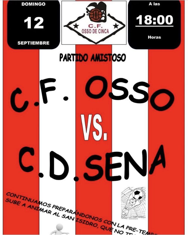 Continuamos con la pretemporada, hoy nos desplazaremos al campo de San Isidro de Osso de Cinca para disputar un amistoso contra el equipo local.