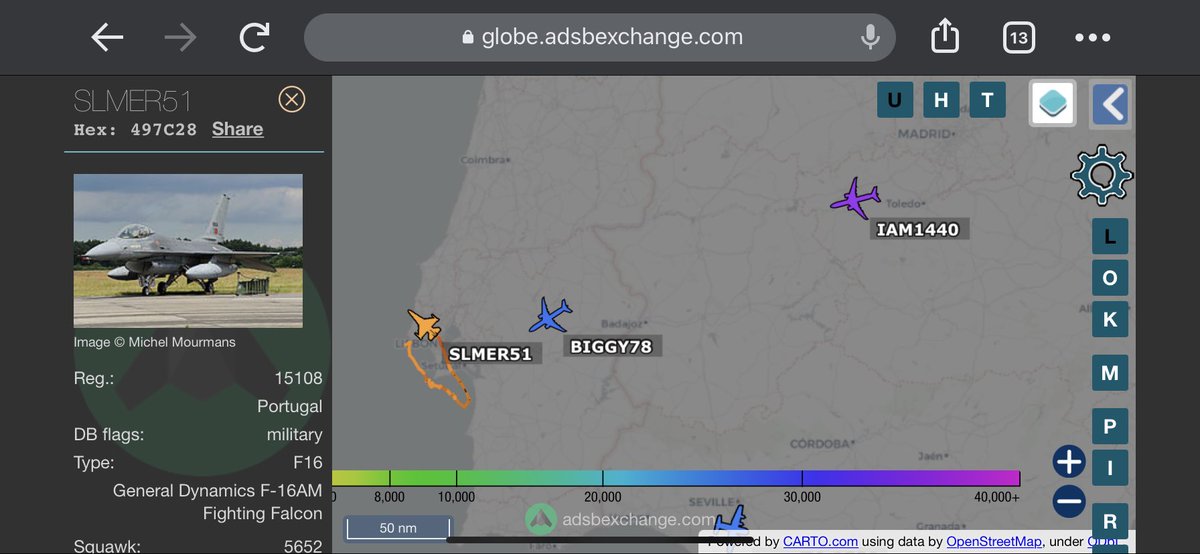 TheSnoopySnoop's tweet photo. #Portugal #PortugeseAirForce #F16AM #SLMER51 #497c28 #15108 up over #Lisbon as foreign aircraft approach

#BIGGY78 #USAF 🇺🇸 #C32 #ae0443 00-9001 from #Bergen #Norway 

#IAM1440 #ItalianAirForce #B767 #33fe7a #MM62226 from #Rome #Italy 

Looks like the #Spanish already arrived https://t.co/1O36fokwWl