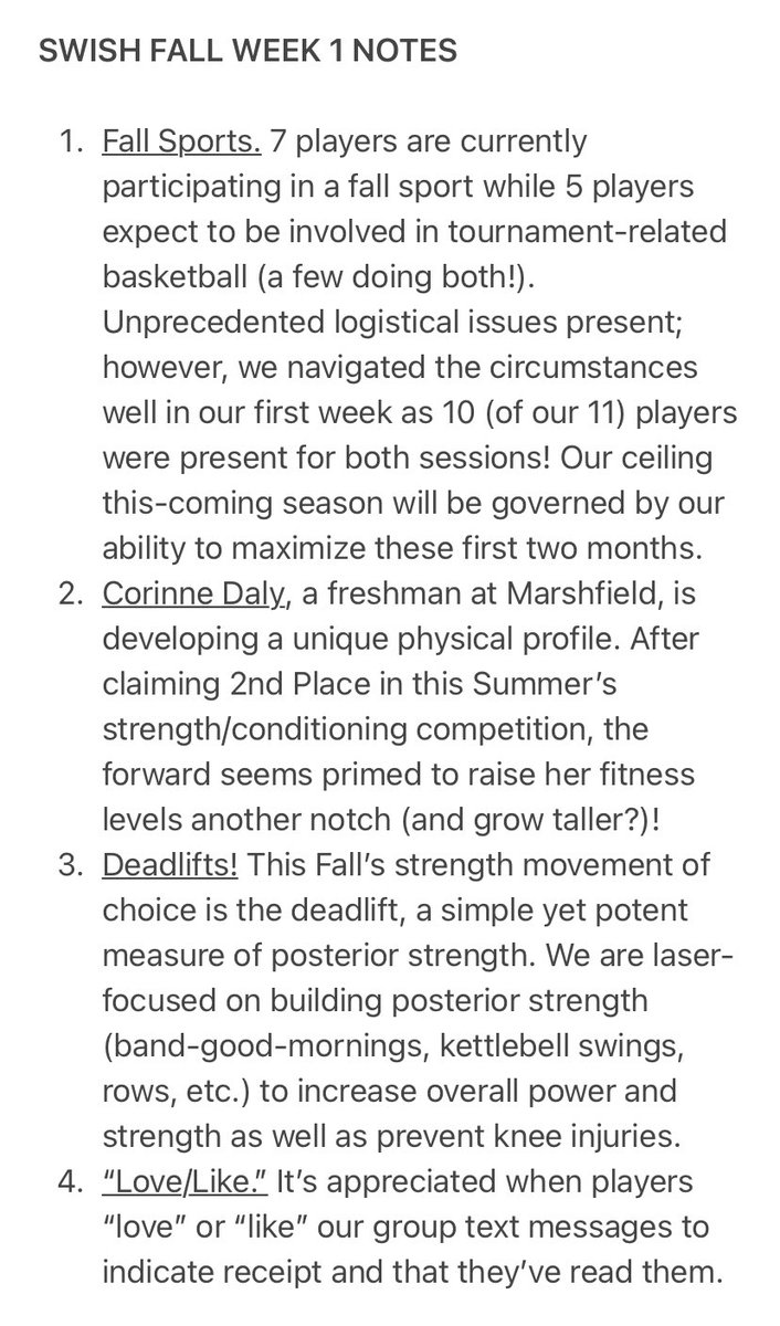 SwishCapeCod's tweet photo. 📝Notes from Week 1! A positive starting point upon which build both in the gym and on the court. There’s a high “ceiling,” but this group needs to want to find it! Special mention to @corinnedaly_ (Class of 2025; @GORAMSathletics) for continuing to push herself physically! 🧡💙 https://t.co/vaISh6S3h8
