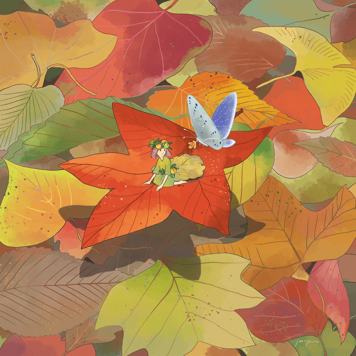 「秋を届けに 」|ぷんぷんのイラスト
